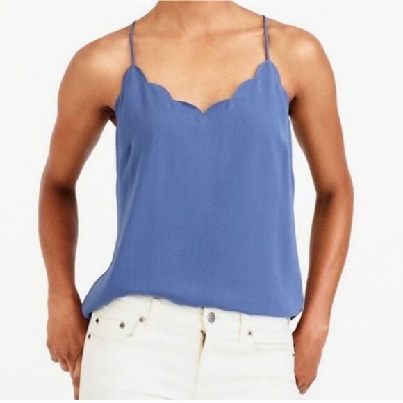 J.Crew Blue Scalloped Cami Top Strappy Sleeveless Office Shell Summer Blouse - Picture 4 of 11